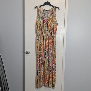 NEW LOOK Pink/Green V-Neck Sleeveless Maxi Tank Dress; Side Slits; Size 2X
